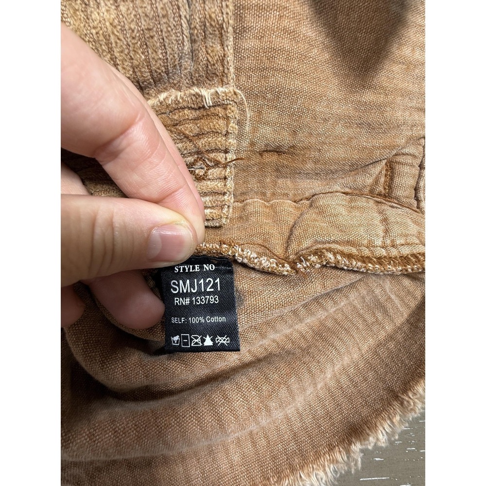 POL Jacket Womens Small Tan Corduroy Floral Patchwork Frayed Hem Oversized Boho - Picture 11 of 11